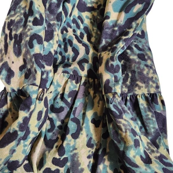 Kensie Green Black Animal Print Cap Sleeve Fit & Flare Mini Dress Sz S - Picture 7 of 12